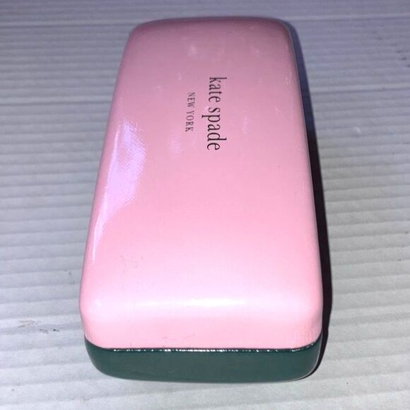 KATE SPADE Sunglasses Eyeglass Case Pink and Charcoal Gray Grey Hard Clamshell - Picture 8 of 10